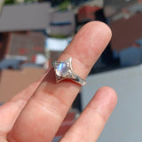 Moonstone Ring, Moonstone Silver Ring, Star shaped Ring, Sterling Silver Ring, oval shaped Ceylon Moonstone and 4 CZ handmade ring - Size 7