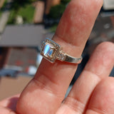 Moonstone Ring, Moonstone Silver Ring, Square shaped Ring, Sterling Silver Ring, oval shaped Ceylon Moonstone 2 CZ handmade ring - Size 7