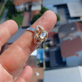 Moonstone Ring, Moonstone Silver Ring, Triangle shaped Ring, Sterling Silver Ring, oval Ceylon Moonstone and 6 CZ handmade ring - Size 6.5