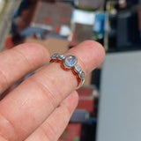 Moonstone Ring, Moonstone Silver Ring, Square shaped Ring, Sterling Silver Ring, oval Ceylon Moonstone and 4 CZ, handmade ring - Size 7.5
