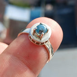Natural Blue Zircon Ring, Sterling Silver Solitaire Ring, oval Cut Blue Zircon and 15 CZ handmade silver ring, gift for her - Size 5