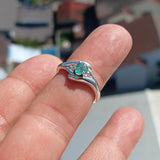 Green Emerald Ring, Natural Emerald Ring, Sterling Silver Ring, Solitaire Ring, oval Green Emerald and 2 CZ, Gift for her, unique, Size 7