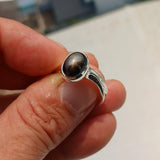 Black Sapphire Ring, Sterling Silver Ring, Sapphire Silver Ring, Black Star Sapphire Ring, Gift for Her, 6 Rays Star Sapphire - size 9