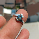 Blue Zircon Ring, Handmade silver ring, Gemstone Ring, Sterling Silver Ring, Solitaire Ring, oval Cut Blue Zircon and 4 CZ, Gift - Size 6