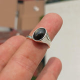 Black Sapphire Ring, Sterling Silver Ring, Sapphire Silver Ring, Black Star Sapphire Ring, Gift for Her, 6 Rays Star Sapphire - size 7