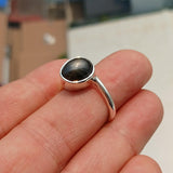 Black Sapphire Ring, Sterling Silver Ring, Sapphire Silver Ring, Black Star Sapphire Ring, Gift for Her, 6 Rays Star Sapphire - size 7