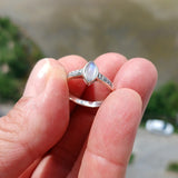 Moonstone Ring, Moonstone Silver Ring, Sterling Silver ring, Solitaire Ring, marquise shaped Ceylon Moonstone and 8 CZ, gift for Her - 7.75