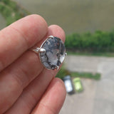 Scenic Dendrite Silver Ring, Sterling Silver ring, Solitaire Ring, Oval Cut Scenic Dendrite Agate, Handmade Silver ring, Unique Gift, size 8
