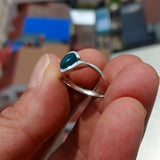 Green Agate Ring, Minimalist Ring, Sterling Silver Ring, round shaped green Agate Cabochon, asymmetric silver ring, Gift for Her - Size 9