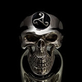 Excellent crafted Men's Celtic Triskelia Triad Skull Ring Black - Sterling Silver - BikeRing4u