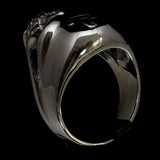 Excellent crafted Men's Celtic Triskelia Triad Skull Ring Black - Sterling Silver - BikeRing4u