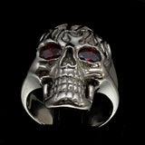 Excellent crafted Men's 1% Flaming Skull Outlaw Ring CZ Eyes - Sterling Silver - BikeRing4u