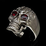 Excellent crafted Men's 1% Flaming Skull Outlaw Ring CZ Eyes - Sterling Silver - BikeRing4u