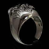 Excellent crafted Men's 1% Flaming Skull Outlaw Ring CZ Eyes - Sterling Silver - BikeRing4u