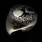 Excellent crafted ancient Men's black Tree of Life Ring - Sterling Silver - BikeRing4u
