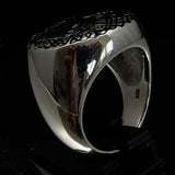 Excellent crafted ancient Men's black Tree of Life Ring - Sterling Silver - BikeRing4u
