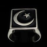 Perfectly crafted Men's Ring Crescent Moon and Star Black - Sterling Silver - BikeRing4u