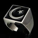 Perfectly crafted Men's Ring Crescent Moon and Star Black - Sterling Silver - BikeRing4u