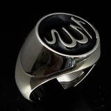 Excellent crafted Men's Muslim Ring Black Allah Symbol - Sterling Silver - BikeRing4u