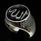 Excellent crafted Men's Muslim Ring Black Allah Symbol - Sterling Silver - BikeRing4u