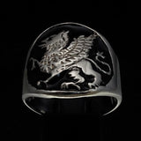 Excellent crafted Men's winged Lion Griffin Ring Black - Sterling Silver - BikeRing4u