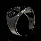 Excellent crafted Men's winged Lion Griffin Ring Black - Sterling Silver - BikeRing4u