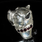 Excellent crafted Men's Ring Pitbull with Garnet Collar - Sterling Silver - BikeRing4u