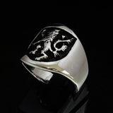 Excellent crafted ancient Men's Rampant Lion Ring Black - Sterling Silver - BikeRing4u