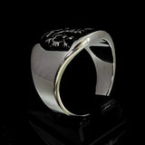 Excellent crafted ancient Men's Rampant Lion Ring Black - Sterling Silver - BikeRing4u