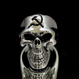 Excellent crafted Men's Communist Skull Ring Hammer Sickle - Sterling Silver - BikeRing4u
