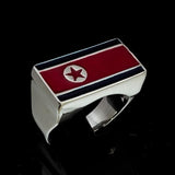 Perfectly crafted Men's Flag Ring North Korea - Sterling Silver - BikeRing4u