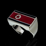 Perfectly crafted Men's Flag Ring North Korea - Sterling Silver - BikeRing4u