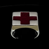 Perfectly crafted Men's Red Cross Ring - Sterling Silver - BikeRing4u
