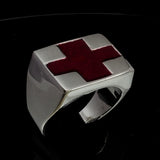 Perfectly crafted Men's Red Cross Ring - Sterling Silver - BikeRing4u