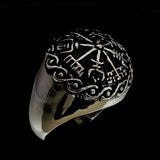 Excellent crafted Men's antiqued Viking Sterling Silver Travel Ring - BikeRing4u