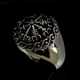 Excellent crafted Men's antiqued Viking Sterling Silver Travel Ring - BikeRing4u