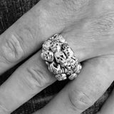 Men's Sterling Silver Biker Ring 13 Skulls Graveyard Party - BikeRing4u
