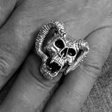 Excellent crafted Men's Brass Biker Ring Horned Ram Skull red CZ Eyes - BikeRing4u