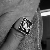 Excellent crafted Men's Zodiac Ring Star Sign Capricorn Black Sterling Silver 925 - BikeRing4u