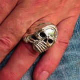 Excellent crafted Men's Grim Reaper Skull Ring Speak No Evil - Sterling Silver - BikeRing4u
