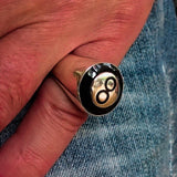 Nicely crafted domed Men's Pool Player Ring Black 8 Eight- Sterling Silver - BikeRing4u