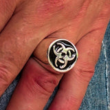 Nicely crafted Men's Biohazard Ring Black Toxic Waste Symbol - Sterling Silver - BikeRing4u