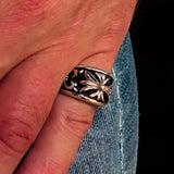 Nicely crafted domed Men's Fleur de Lis Ring Black - Sterling Silver - BikeRing4u
