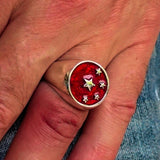 Perfectly crafted Men's Chinese Flag Ring Red - Sterling Silver - BikeRing4u