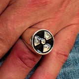 Perfectly crafted Men's Gamer Ring Radioactive Symbol Black - Sterling Silver - BikeRing4u