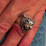 Excellent crafted Sterling Silver Animal Ring Tiger Head - BikeRing4u