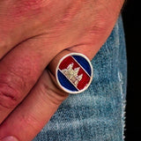 Perfectly crafted Men's round Flag Ring Cambodia - Sterling Silver - BikeRing4u