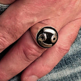 Perfectly crafted domed Men's Zodiac Cancer Ring Black - Sterling Silver - BikeRing4u