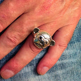 Excellent crafted Men's Sterling Silver Teddy Bear Ring - BikeRing4u