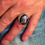 Excellent crafted Men's Aquarius Ring Black Zodiac - Sterling Silver - BikeRing4u